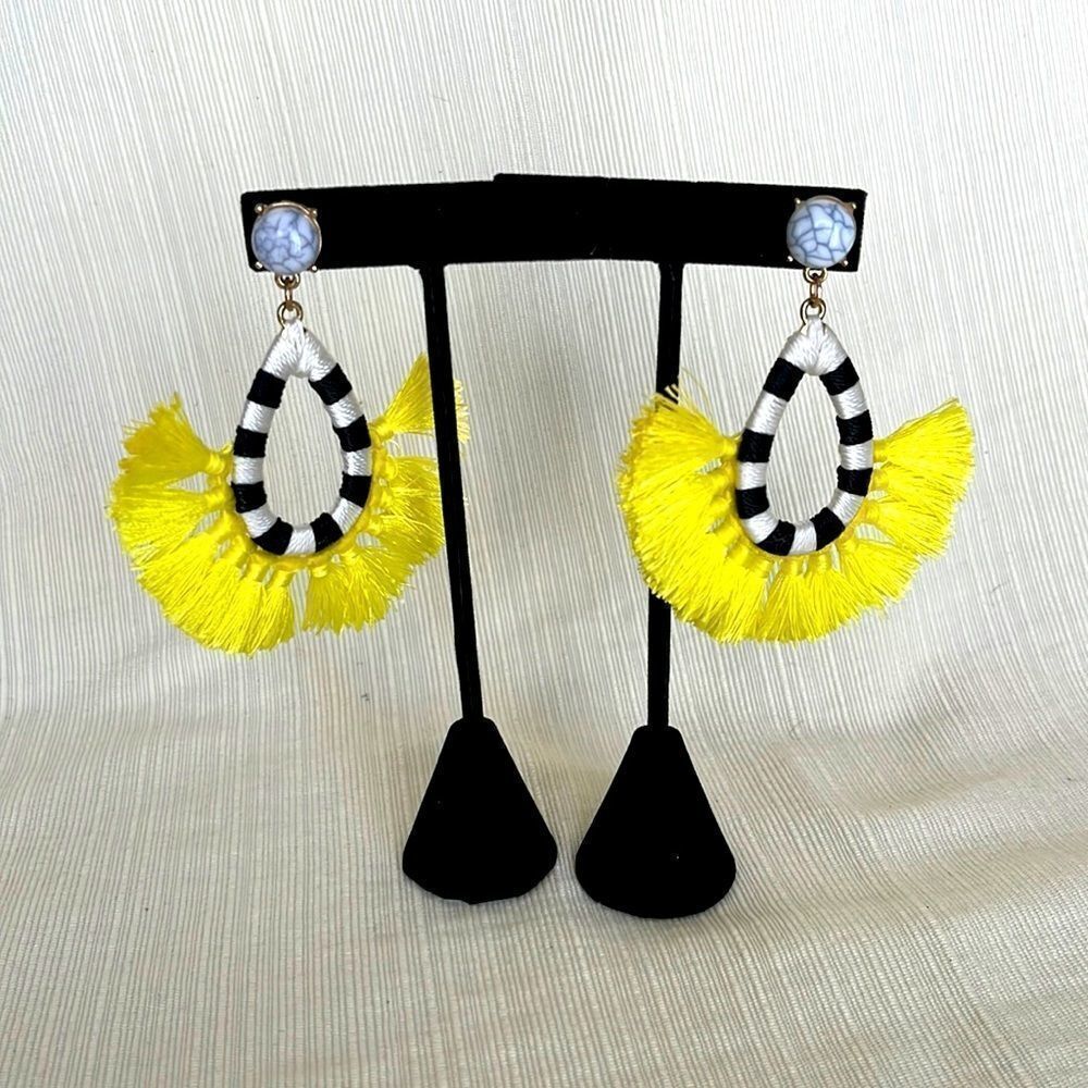 Vici Zebra and Yellow Statement Earrings with Marble Stud